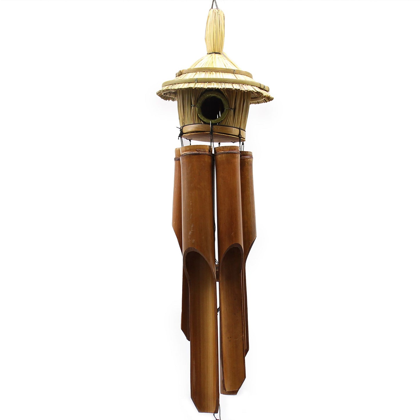 Large Round Seagrass Bird Box with Chimes 56x20cm – Natural Handmade Garden Decoration
