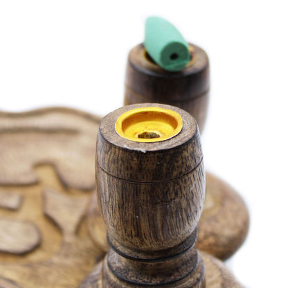 Sm Mango Wood Backflow Incense Burner - Brass Buddha