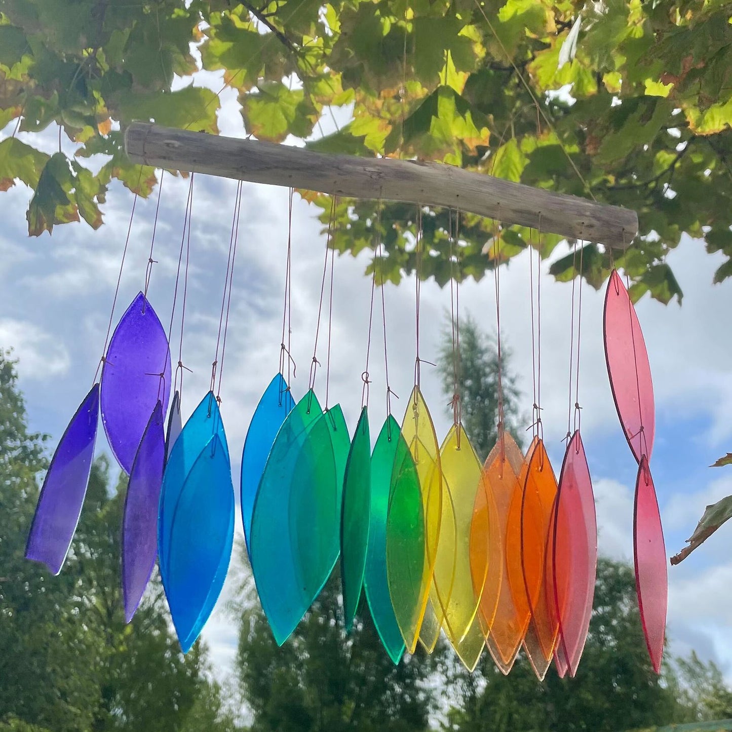 Rainbow Glass Leaf Driftwood Chime – Assorted Colours