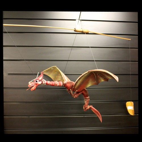 Large Red Coconut Dragon Wind Chime Mobile 46cm – Handmade in Indonesia | Garden Decoration