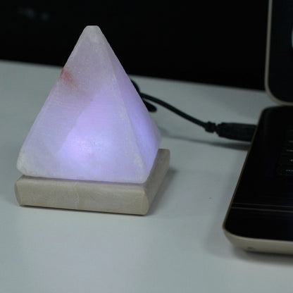 USB White Himalayan Salt Lamp – Pyramid | 9cm | Random Colour Selection