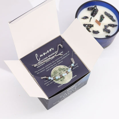 Zodiac Crystal Candle with Gemstone Bracelet – Cancer | Moonstone Eclipse