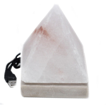 USB White Himalayan Salt Lamp – Pyramid | 9cm | Random Colour Selection