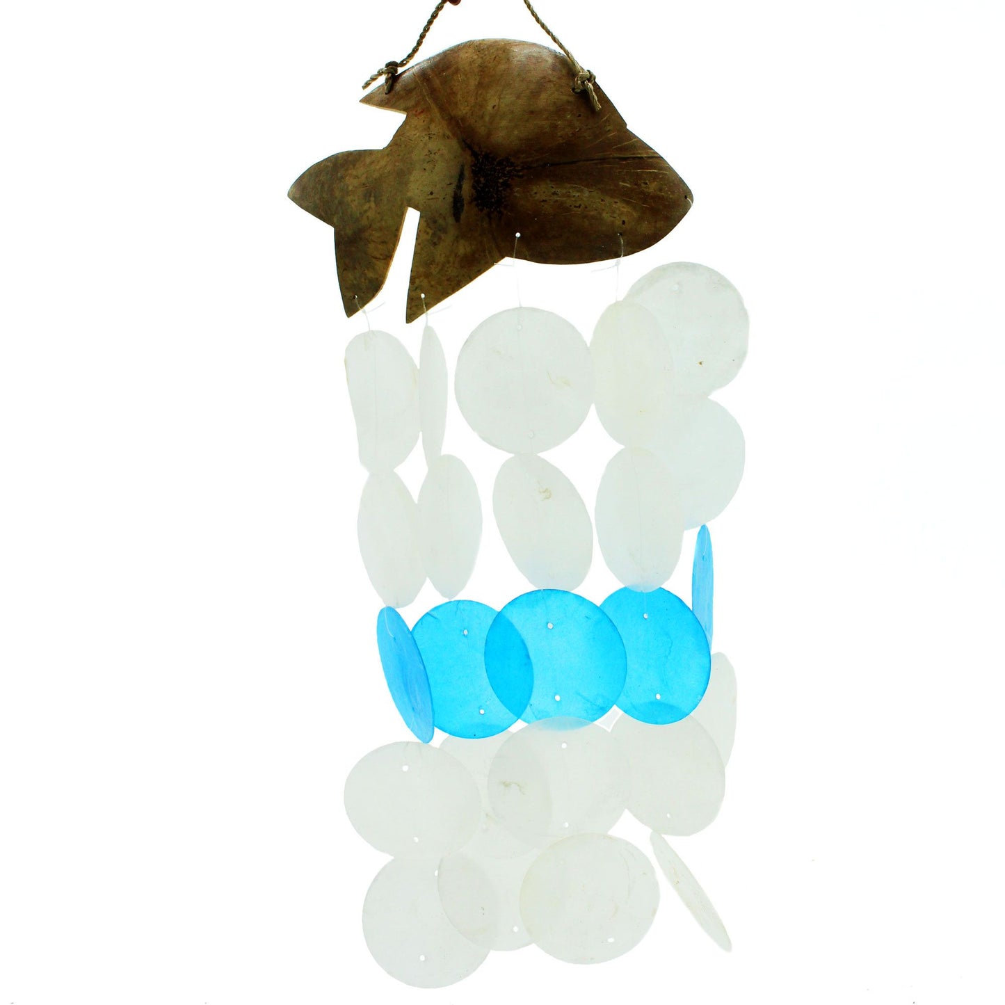 Coconut & Capiz Wind Chimes – Blue Dolphins, 30cm