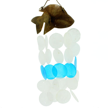 Coconut & Capiz Wind Chimes – Blue Dolphins, 30cm