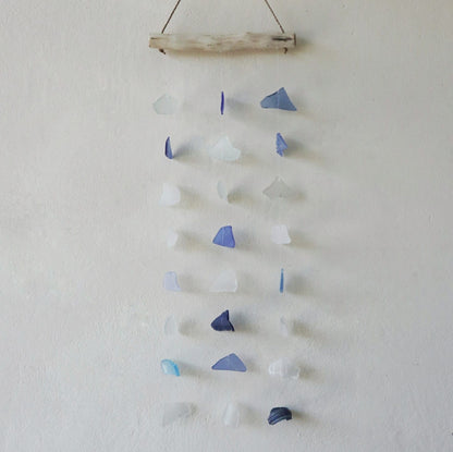 Driftwood Three Drop Sea Glass Chime – Blue & White