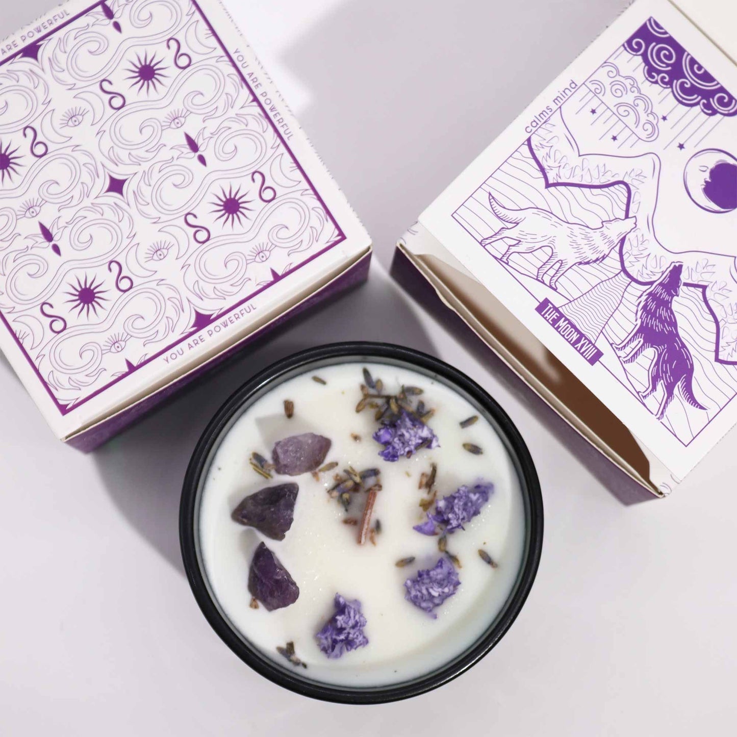 Hop Hare Crystal Magic Flower Candle – The Moon | Amethyst & Lavender Hills