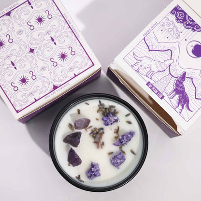 Hop Hare Crystal Magic Flower Candle – The Moon | Amethyst & Lavender Hills