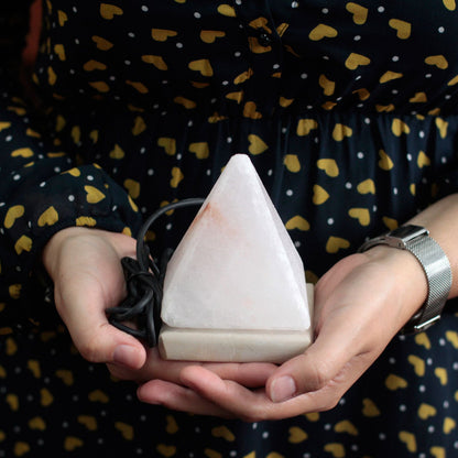 USB White Himalayan Salt Lamp – Pyramid | 9cm | Random Colour Selection