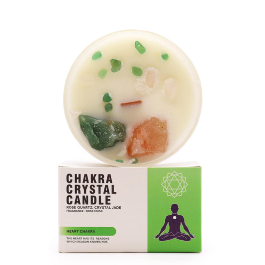 Chakra Crystal Candle – Heart Chakra | Rose Quartz, Crystal Jade & Rose Musk