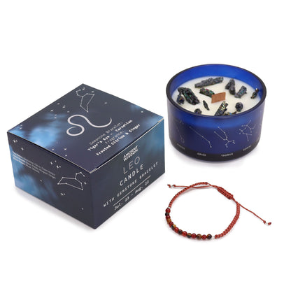 Zodiac Crystal Candle with Gemstone Bracelet – Leo | Frosted Citrine & Ginger