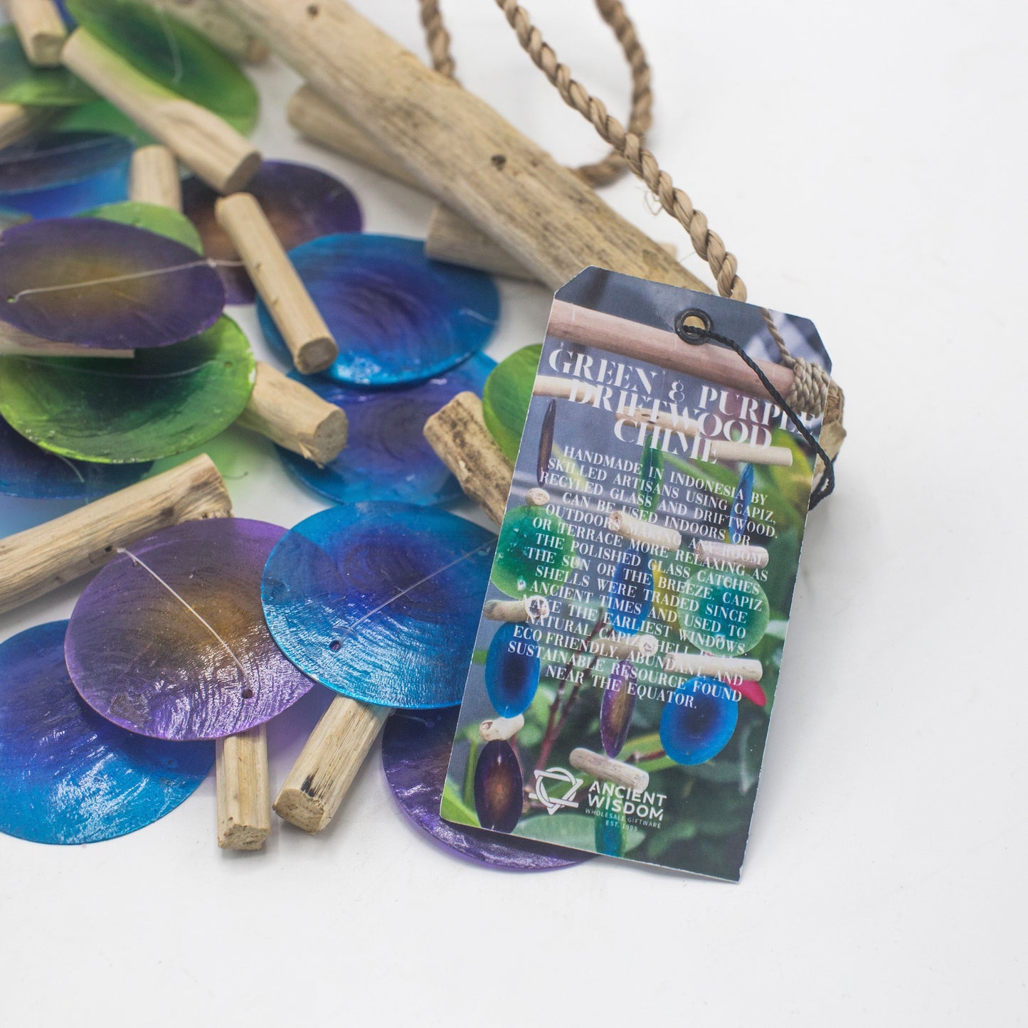 Blue Driftwood Chime – Handmade Capiz Shell & Driftwood