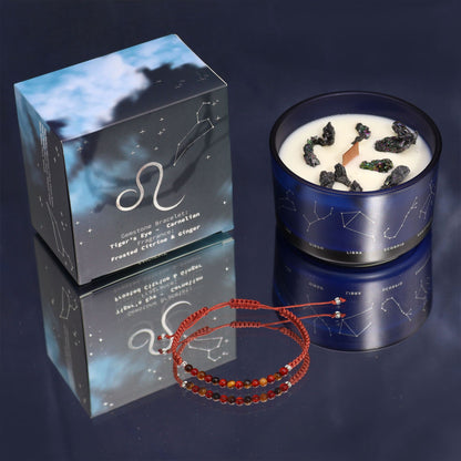 Zodiac Crystal Candle with Gemstone Bracelet – Leo | Frosted Citrine & Ginger