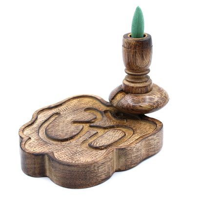 Sm Mango Wood Backflow Incense Burner - Ohm