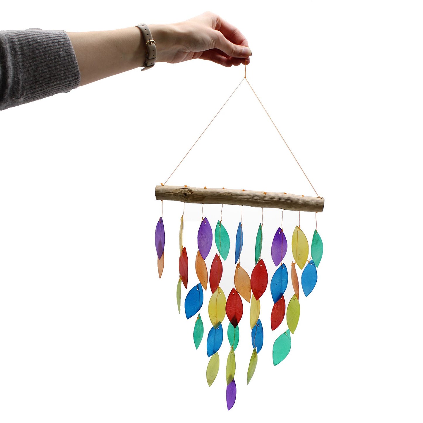 Rainbow Leaf Capiz Chime – Handmade Capiz Shell & Driftwood