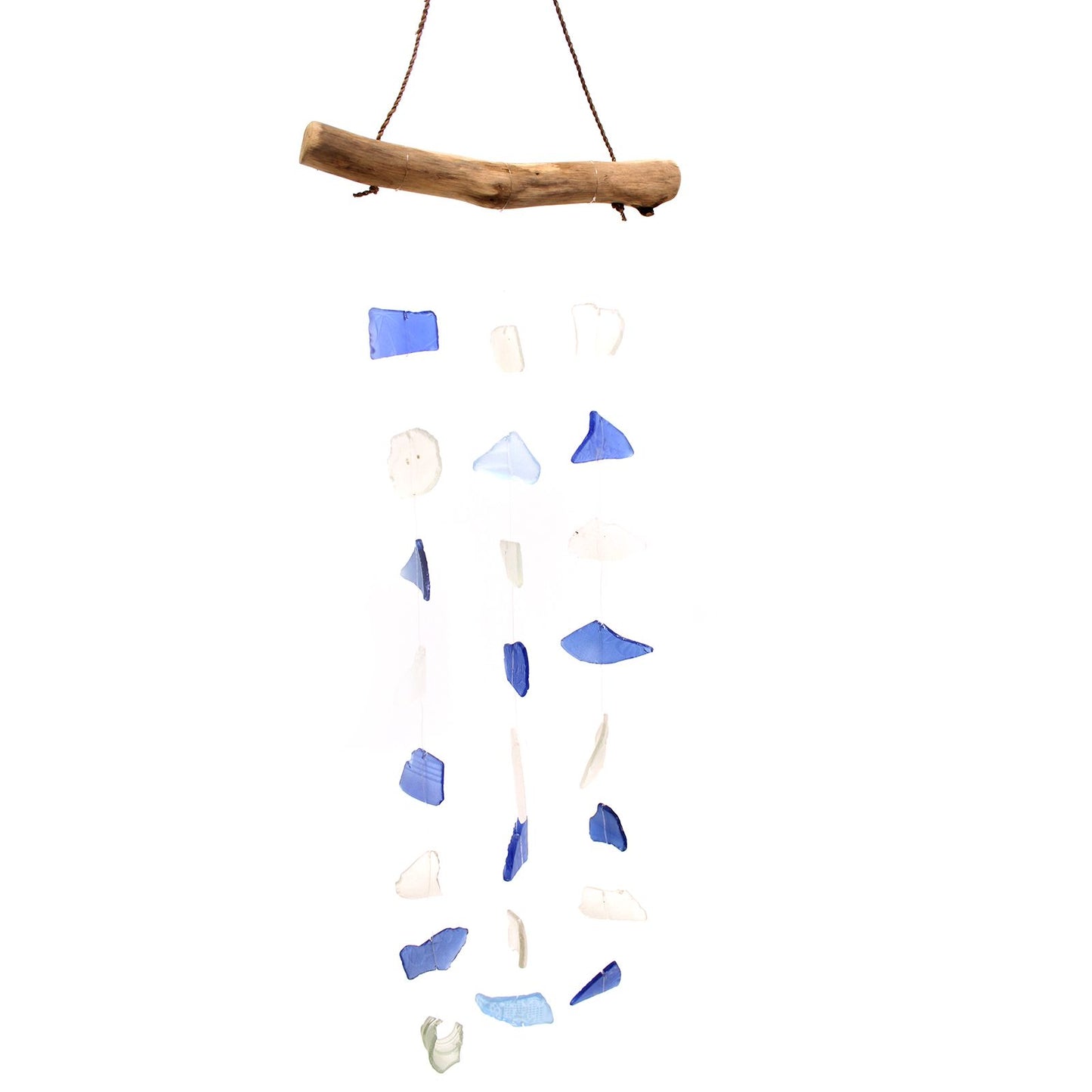 Driftwood Three Drop Sea Glass Chime – Blue & White