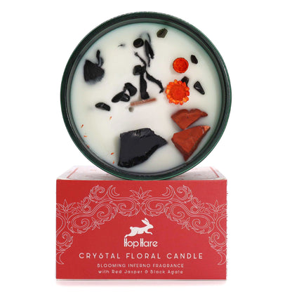 Hop Hare Crystal Magic Flower Candle – The Devil | Red Jasper, Black Agate & Blooming Inferno