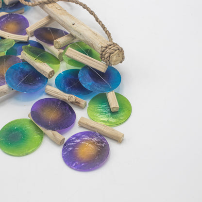 Green & Purple Driftwood Chime – Handmade Capiz Shell & Driftwood