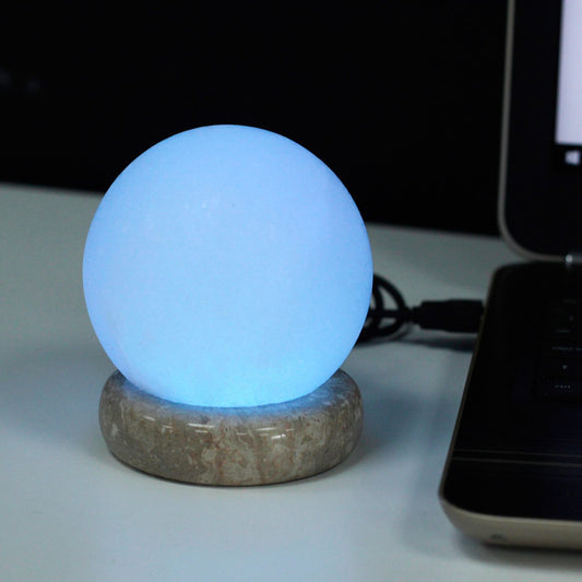 USB White Himalayan Salt Lamp – Ball | 9cm | Random Colour Selection
