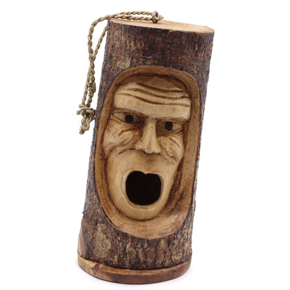 Grumpy Old Man Tree Trunk Bird House – Hand-Carved in Indonesia | Garden Decoration