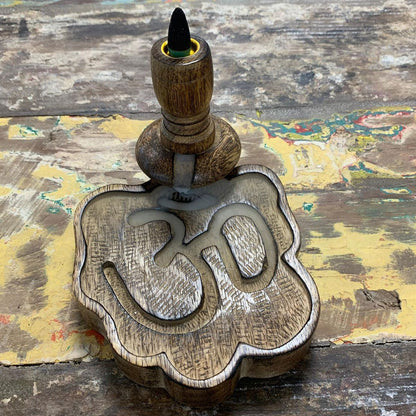 Sm Mango Wood Backflow Incense Burner - Ohm