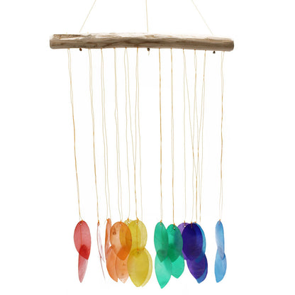 Rainbow Large Leaf Capiz Chime – Handmade Capiz Shell & Driftwood