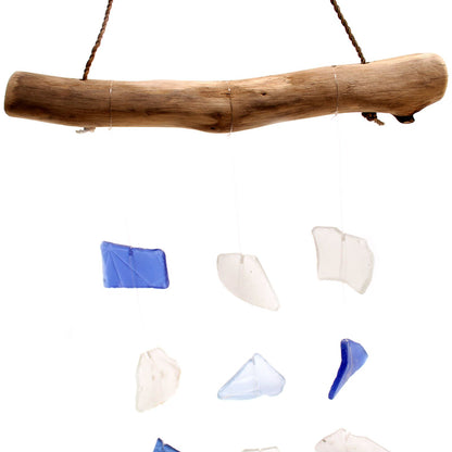 Driftwood Three Drop Sea Glass Chime – Blue & White
