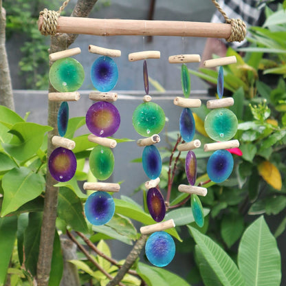 Green & Purple Driftwood Chime – Handmade Capiz Shell & Driftwood