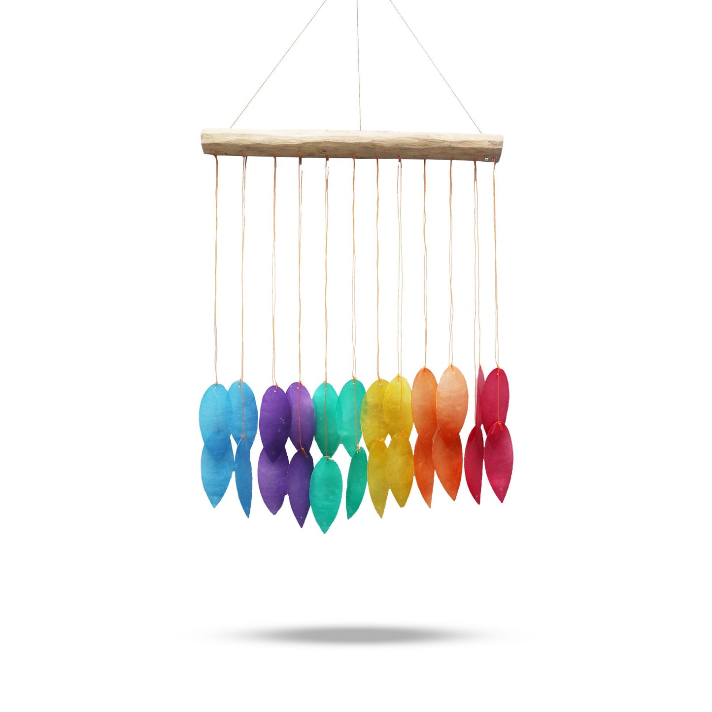 Rainbow Large Leaf Capiz Chime – Handmade Capiz Shell & Driftwood