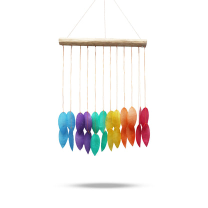 Rainbow Large Leaf Capiz Chime – Handmade Capiz Shell & Driftwood