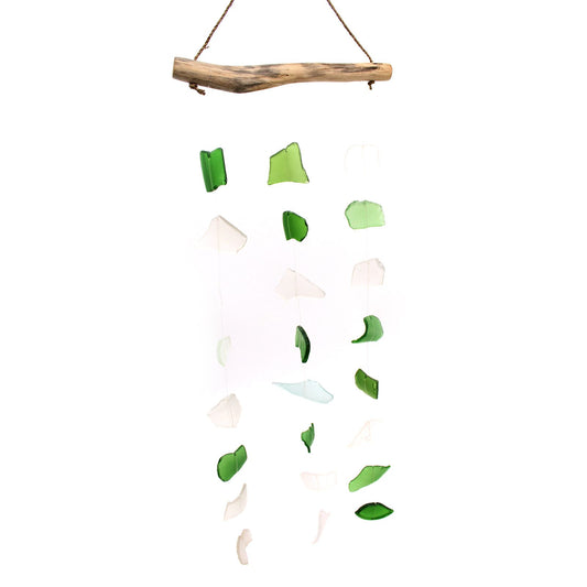 Driftwood Three Drop Sea Glass Chime – Green & White