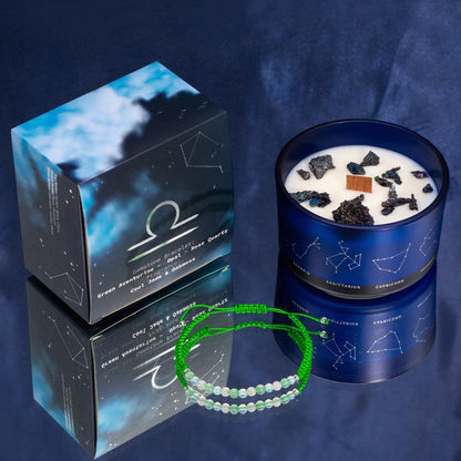 Zodiac Crystal Candle with Gemstone Bracelet – Libra | Cool Jade & Oakmoss