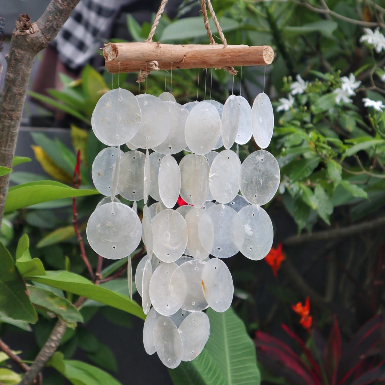 Pearl Effect & Driftwood Cross Chime – Handmade Capiz Shell & Driftwood