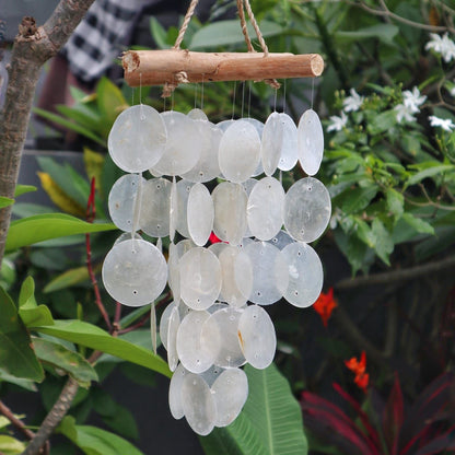 Pearl Effect & Driftwood Cross Chime – Handmade Capiz Shell & Driftwood