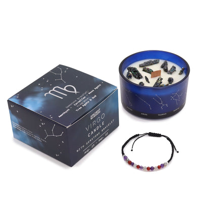 Zodiac Crystal Candle with Gemstone Bracelet – Virgo | Tree Agate & Oud