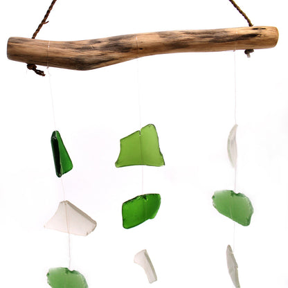 Driftwood Three Drop Sea Glass Chime – Green & White