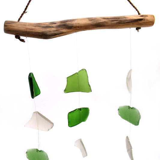 Driftwood Three Drop Sea Glass Chime – Green & White