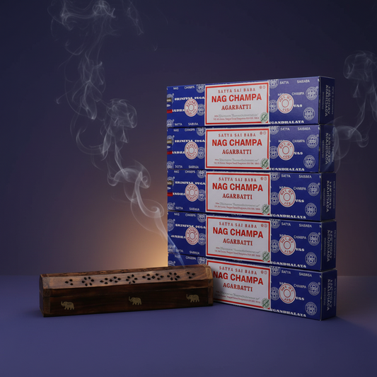 Incense Gift Set | Mango Wood Elephant Box Burner & 5x Nag Champa