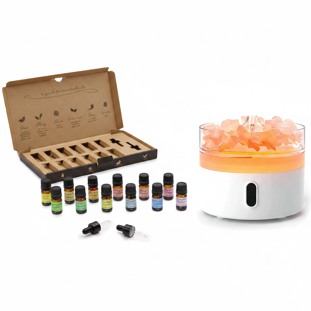 Himalayan Salt Diffuser & 12 Essential Oil Bundle