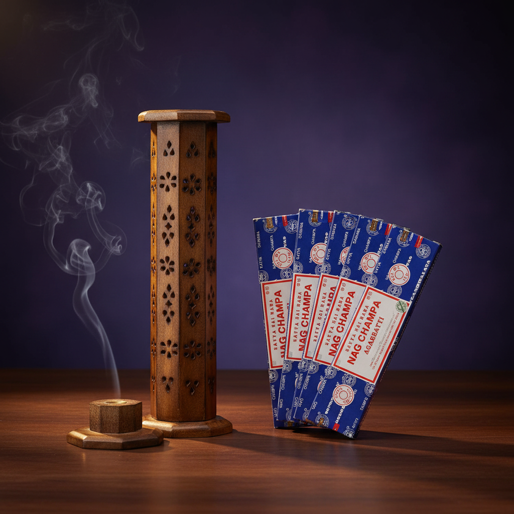 Incense Gift Set | Mango Wood Hexagonal Burner & 5x Nag Champa Sticks